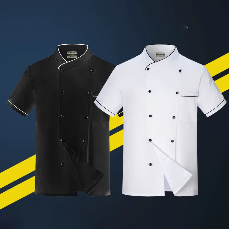 Free Logo Short Sleeve coat Chef Uniform Breathable Kitchen Cooking Jacket Restaurant Hotel Cafe Barber Waiter Work Shirt Unisex chef jacket short sleeved restaurant kitchen cooking chef coat waiter work jackets professional uniform overalls outfit