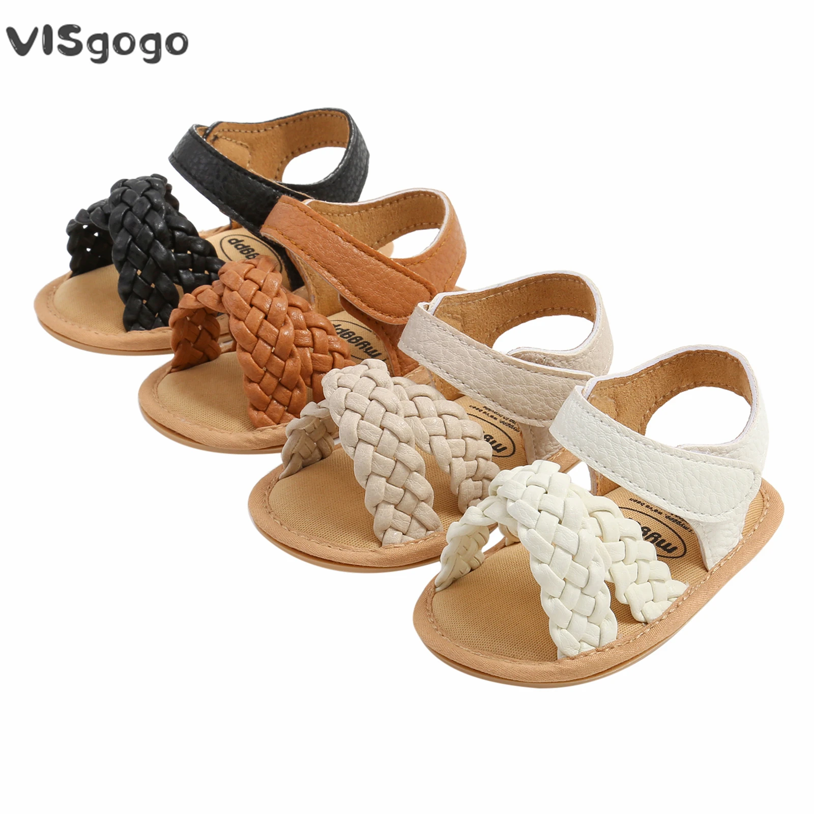 VISgogo Baby Girls Braided Sandals Solid Color Summer Soft Sole Open-toe Walking Shoes for Toddler Baby Casual Summer Shoes