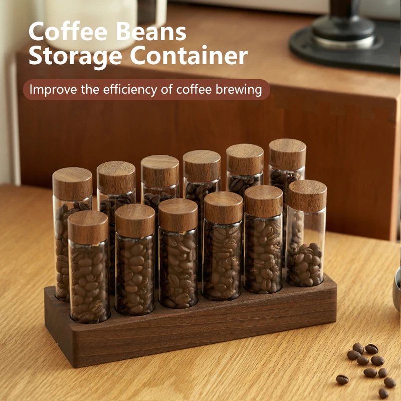 

Coffee Beans Storage Container Display Rack Walnut Coffee Tea Tube Bottle Glass Espresso Coffee Accessories Tools Coffeware Sets