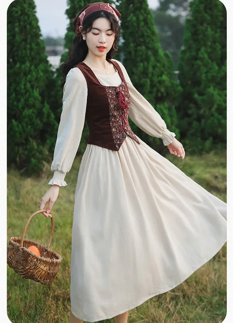 French Style Cotton Linen Lawn Dress Woman Medieval Cottagecore Prairie  Chic Mori Girl Dresses Vintage Retro Vestido Festa - AliExpress 200000345