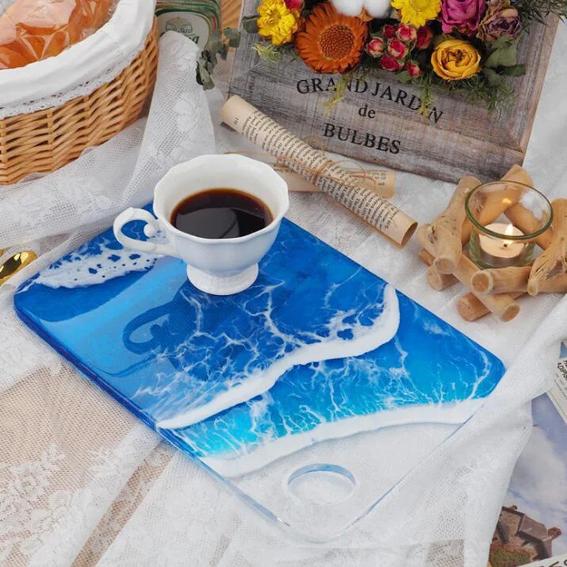 8 Types Large Round Rectangle Handle Tray Resin Molds Coaster Silicone Mold For DIY Crystal Epoxy Resin Coaster Home Decoration 6