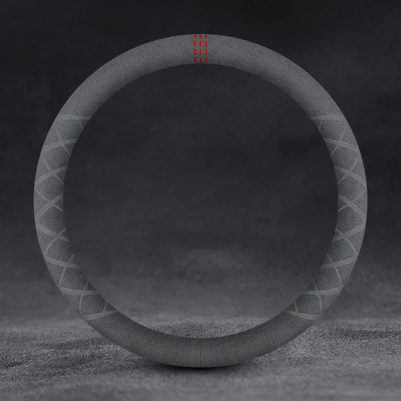 Luxury Cowhide Suede Steering Wheel Cover - Breathable and Universal Fit Car Accessory