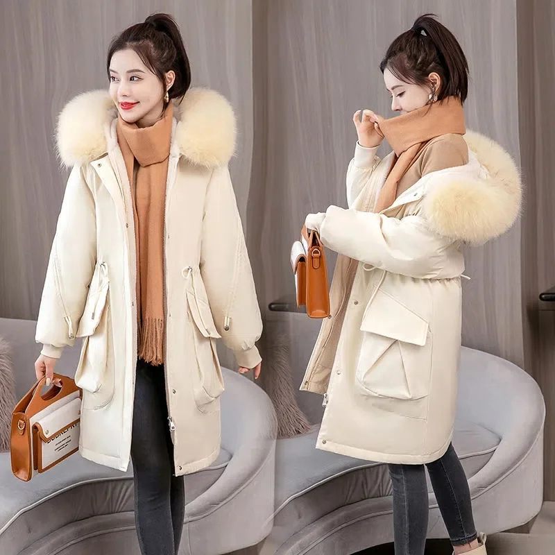 

2022 New Long Winter Jacket Women Parka Fur Hooded Jacket Female Fur Lining Thick Snow Wear Coats Loose Parka Outwear
