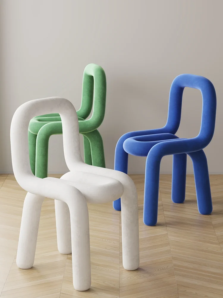 Dining Chair INS Klein Blue Designer Creative Makeup Stool Modern Minimalist Dining Chair with Backrest Trendy Vanity Seat for Adults Home