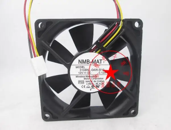 

3-проводной Вентилятор охлаждения сервера NMB 3108NL-04W-B19 P00 DC 12 В 0.12A 80x80x20 мм