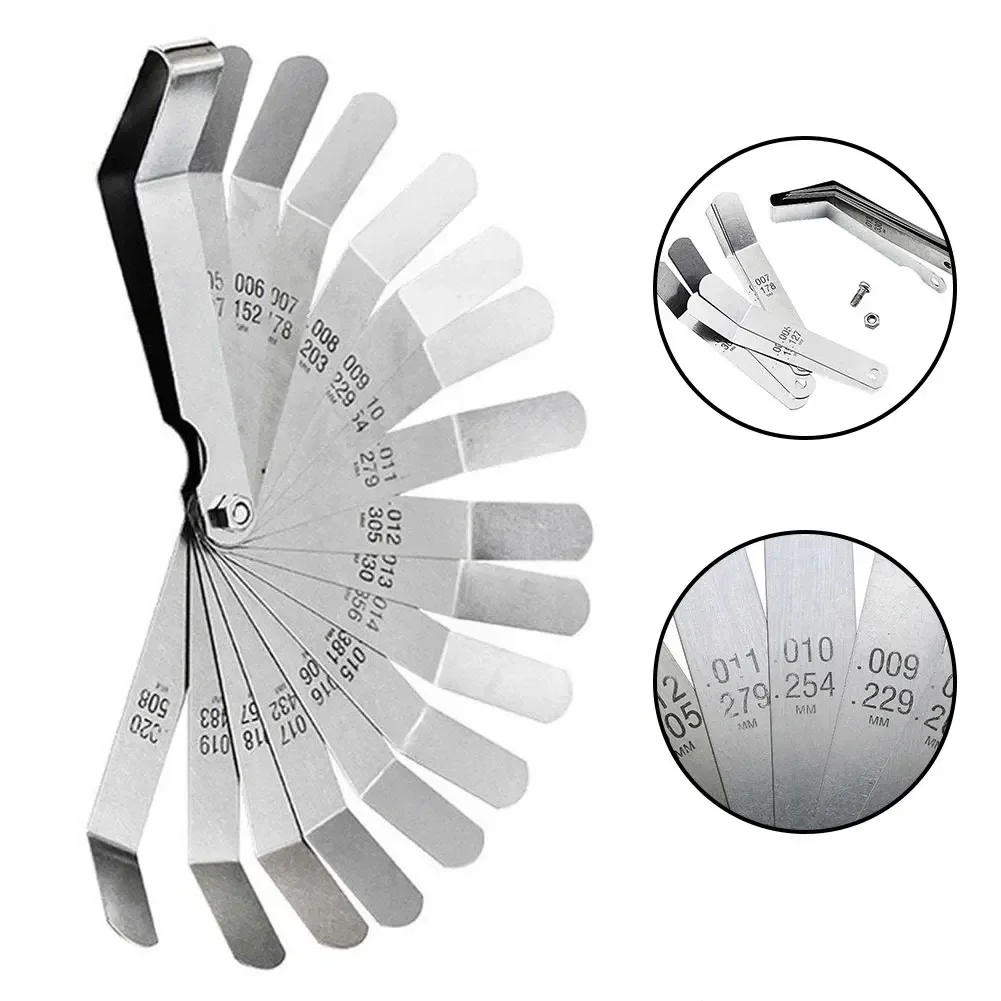 Feeler Gauge 16 Blades Feeler Gauge 0.127 To 0.508mm Curved Stainless Steel