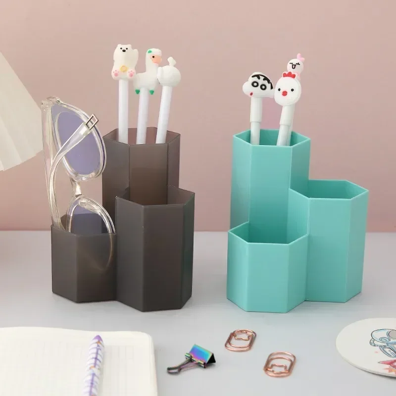 Pen Holder Desk Organizer Pen and Brush Holder Desk Storage Rack Simple Transparent Frosted Honeycomb Pen Holder Large Capacity Multi-functional Desk Stationery Storage Box Office Accessories