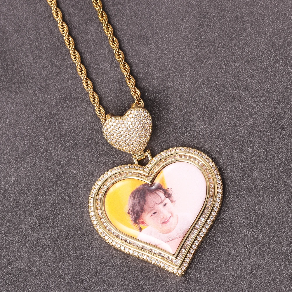 Custom Photo Pendant Heart-shaped Medal Pendant Necklace Iced Cubic Zirconia Pendant Hip Hop Fashion Jewelry For Men
