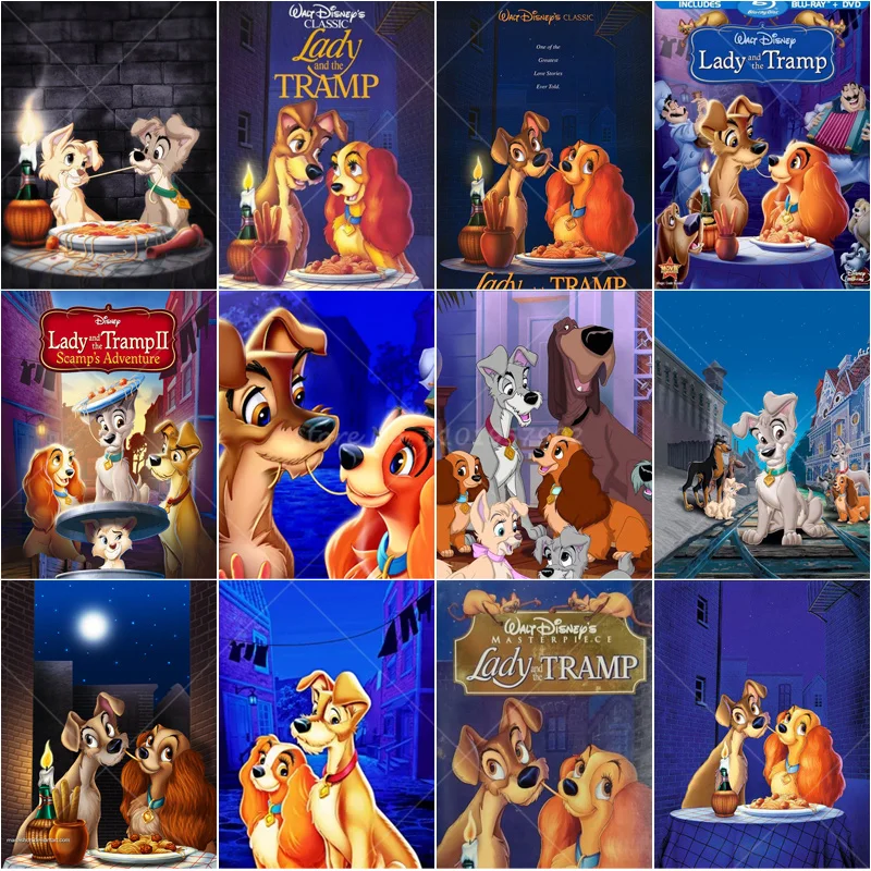 Disney Lady And The Tramp Diamond Painting Animals Diamond Ricamo Kit Night View Picture Strass Per La Decorazione Domestica Regalo