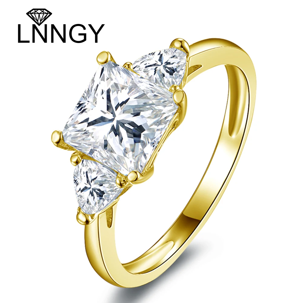 

Lnngy Certified 10K Pure Gold Three Stone Wedding Rings 2.0CT Princess Cut Moissanite Engagement Ring for Women Friend Xmas Gift