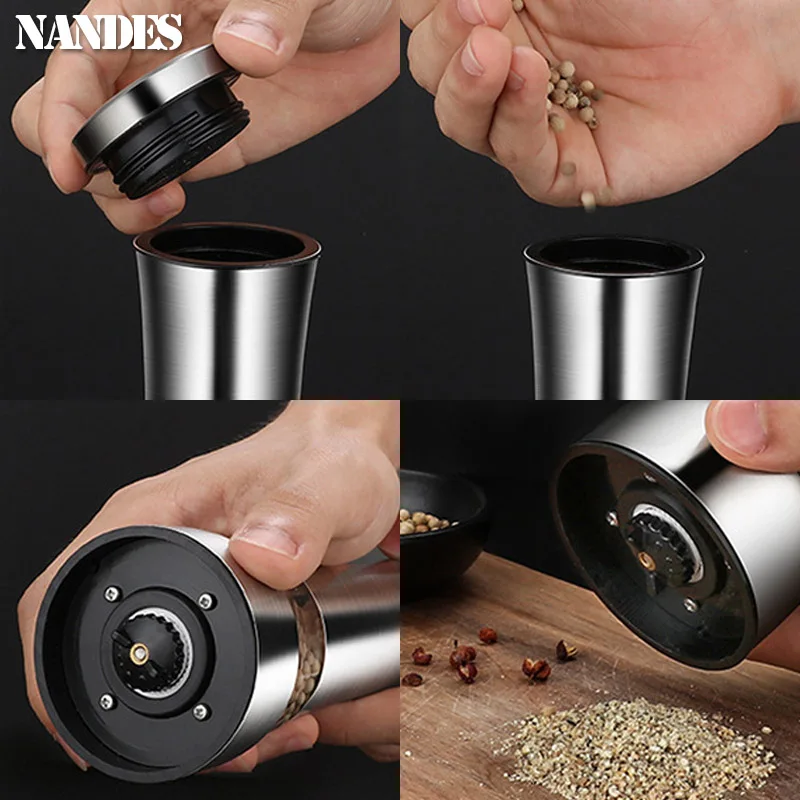 Salt Pepper Mill Stainless Steel Manual Adjustable Spice Grinding Containers salt and pepper grinder pepper grinder nut spice grinder herb spice grinder