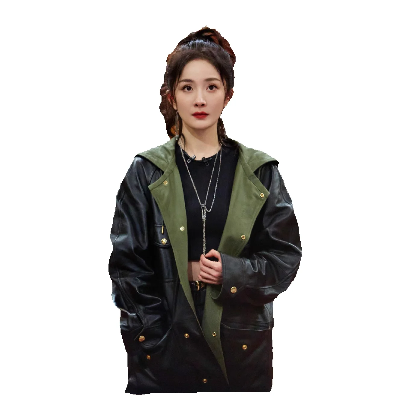 

Yang Mi Leather Jacket New Sheepskin Genuine Leather Women's Long Windbreaker Hooded Loose Jacket