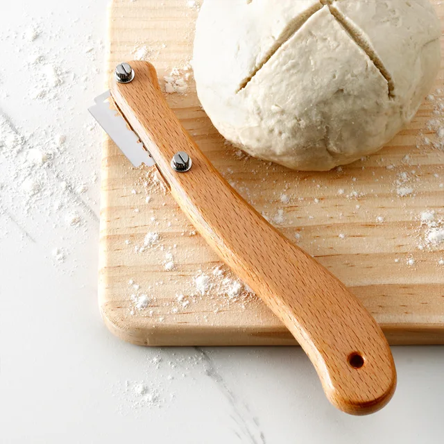 빵 아크 곡선 나이프 베이커 블레이드 슬래싱 도구, 나무 손잡이 반죽 커터 액세서리 만들기