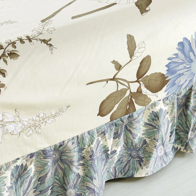 Vintage Floral Print Bed Skirt Set Ruffle Bedspread Mattress Cover Cotton Bedclothes Sheet Princess Style Bedding Bed Spreads 6