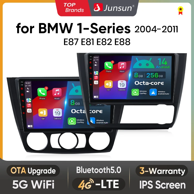 Junsun AI Wireless CarPlay für Apple Android14 Auto Autoradio für BMW 1-Serie E87 E81 E82 E88 2004-2011 Multimedia Navi Stereo