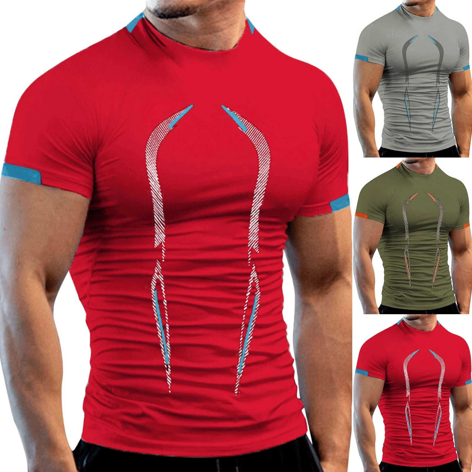 Heren zomer t shirts hoge elasticiteit, ademende sport korte mouwen, print sneldrogende mannelijke fitnesskleding| | - AliExpress