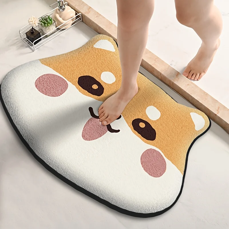 1pc Cartoon Animal Flannel Bath Mat, Super Absorbent & Soft Sponge Cushion, Non-Slip Bathroom Floor Rug