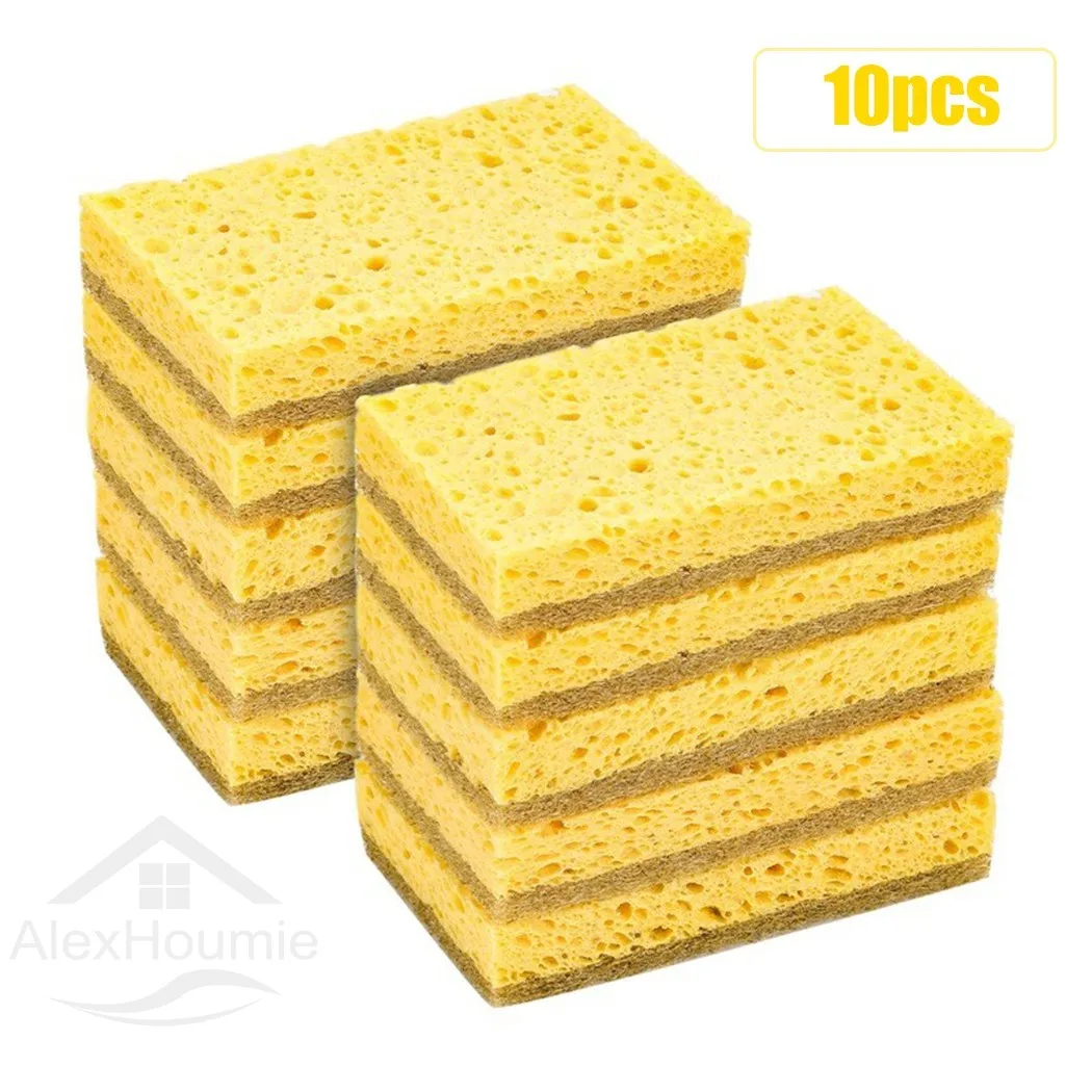 10Pcs2SidedWoodPulpCottonScouringPadDishwashingSpongePadHouseholdKitchenAbsorbing