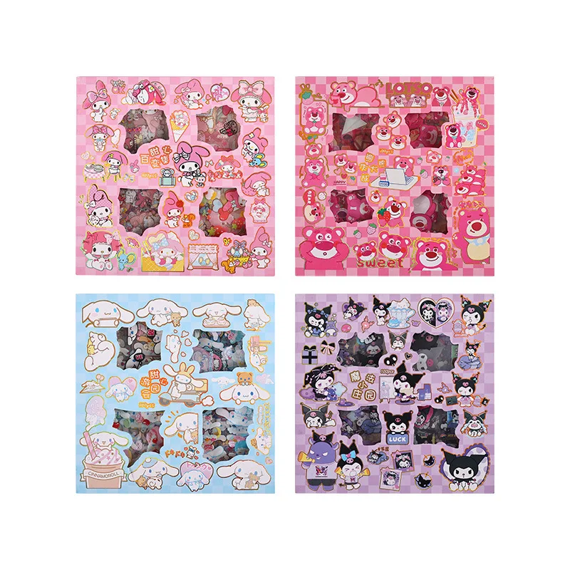 100pcs 스티커 귀여운 Cinnamoroll Kuromi 내 멜로디 스티커 노트북 전화 케이스 소녀 Sanrio 내 멜로디 애니메이션 스티커 어린이 장난감