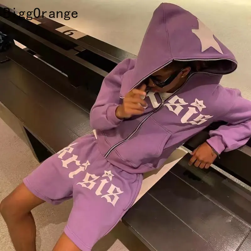 

Zip Up Hoodie Stars Letter Print Harajuku Punk Sweatshirt Men's Jacket Sport Coat Pullover Gothic Long Sleeve Oversized Hoodie