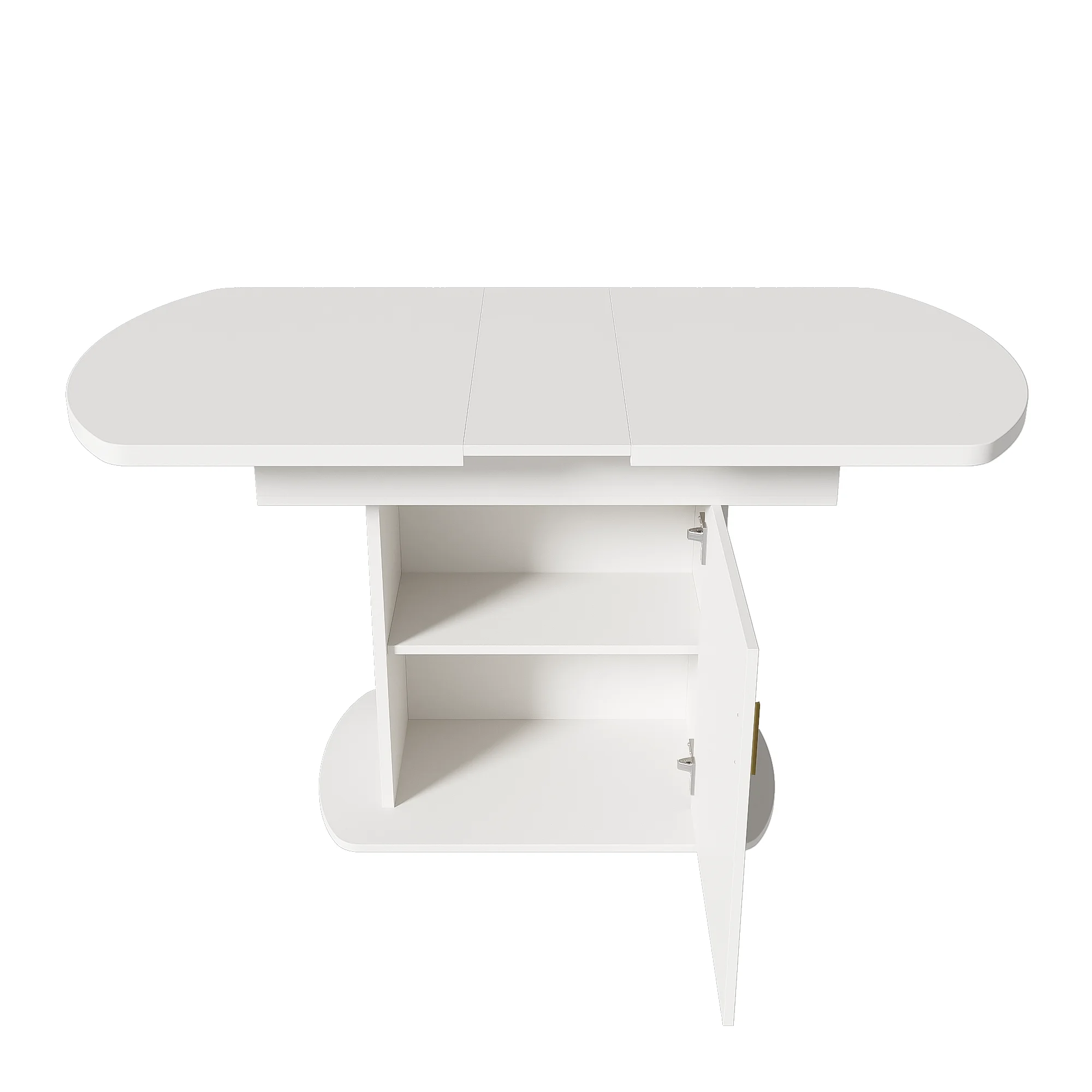 Ausziehbarer ovaler weißer Esstisch für 2 bis 3 Personen, L110/130 x B70 x H75 cm, Esstisch mit Stauraum, Couchtisch, Möbelschreibtisch – Detail 6