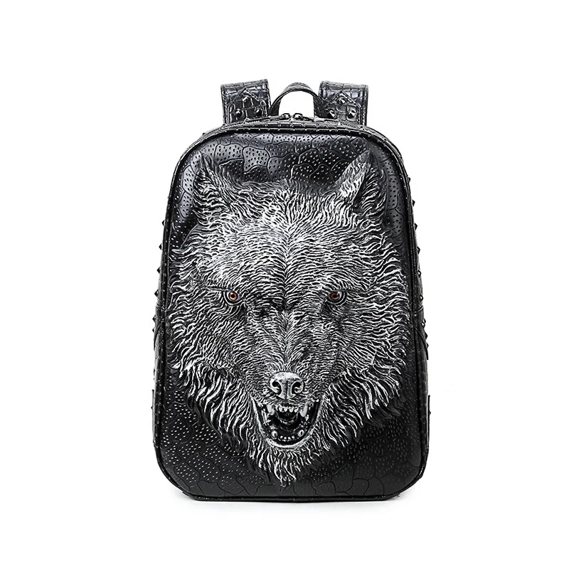 

3D Graphic Embossed verisimilar Wild Wolf PU Leather Backpack Travel Laptop Bagpack Women Men Shoulder Mochila Feminina Punk bag