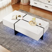 Table basse en marbre blanc 100x50x34.5cm, bureau à thé, meubles de salon avec système d'éclairage LED contrôlé par application pour la maison 6