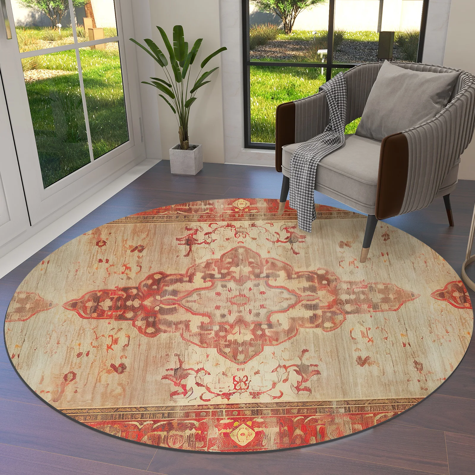 

Vintage Wallpaper Murals Middle Ages Round Area Rug Carpets for Living Room Large Floor Mat Home Bedroom Kid Room Decoration