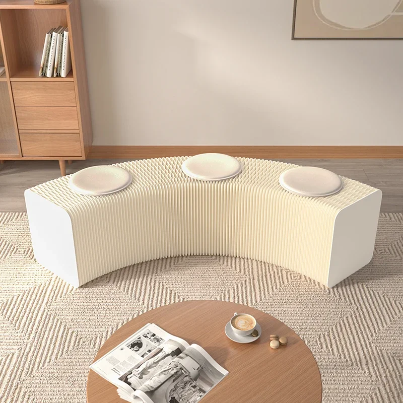 NEW Curved Paper Shoe Changing Sitting Stool Kraft Paper Lounge Chair Folding Retractable Stool Convenient Storage Organ Bench