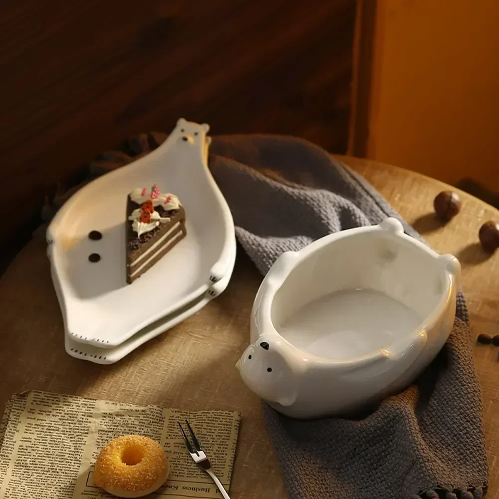 

Polar Bear Tableware Fruit Bowl Japanese Salad Soup Big Ceramic Kitchens Style Creative Cute Home Animal