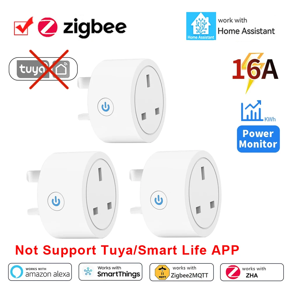 Smart ZigBee UK Outlet with Power Monitoring and App Control, Alexa Compatible
