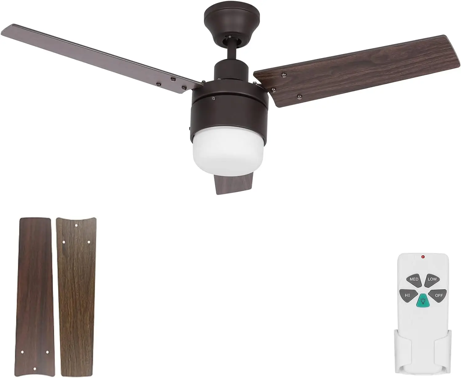 

Indoor Ceiling Fan with Light (E26 Base) and Remote Control, Reversible Blades and Motor, 110V ETL Listed Ceiling Fans for Livin