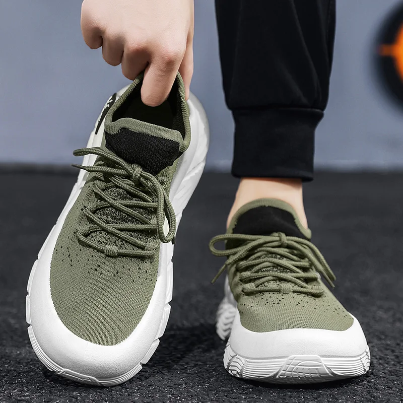 Men's Shoe Fly Woven Lightweight Comfortable Men's Safety Shoes Casual Breathable Sneakers Fashionable Lace Up Running Shoes 2