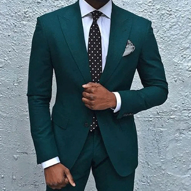 Slim Fit Casual Men Suits With Peaked Lapel 2 Piece Wedding Tuxedo For Groomsmen Man Fashion Costume Jacket+Pants