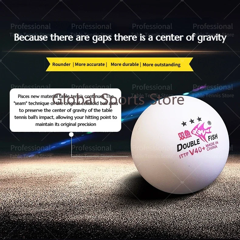 Double Fish 3 Star Table Tennis Balls V40+ Special Ping Pong Balls for WTT ABS New Material Seamed for Competition 6/Pack table tennis balls