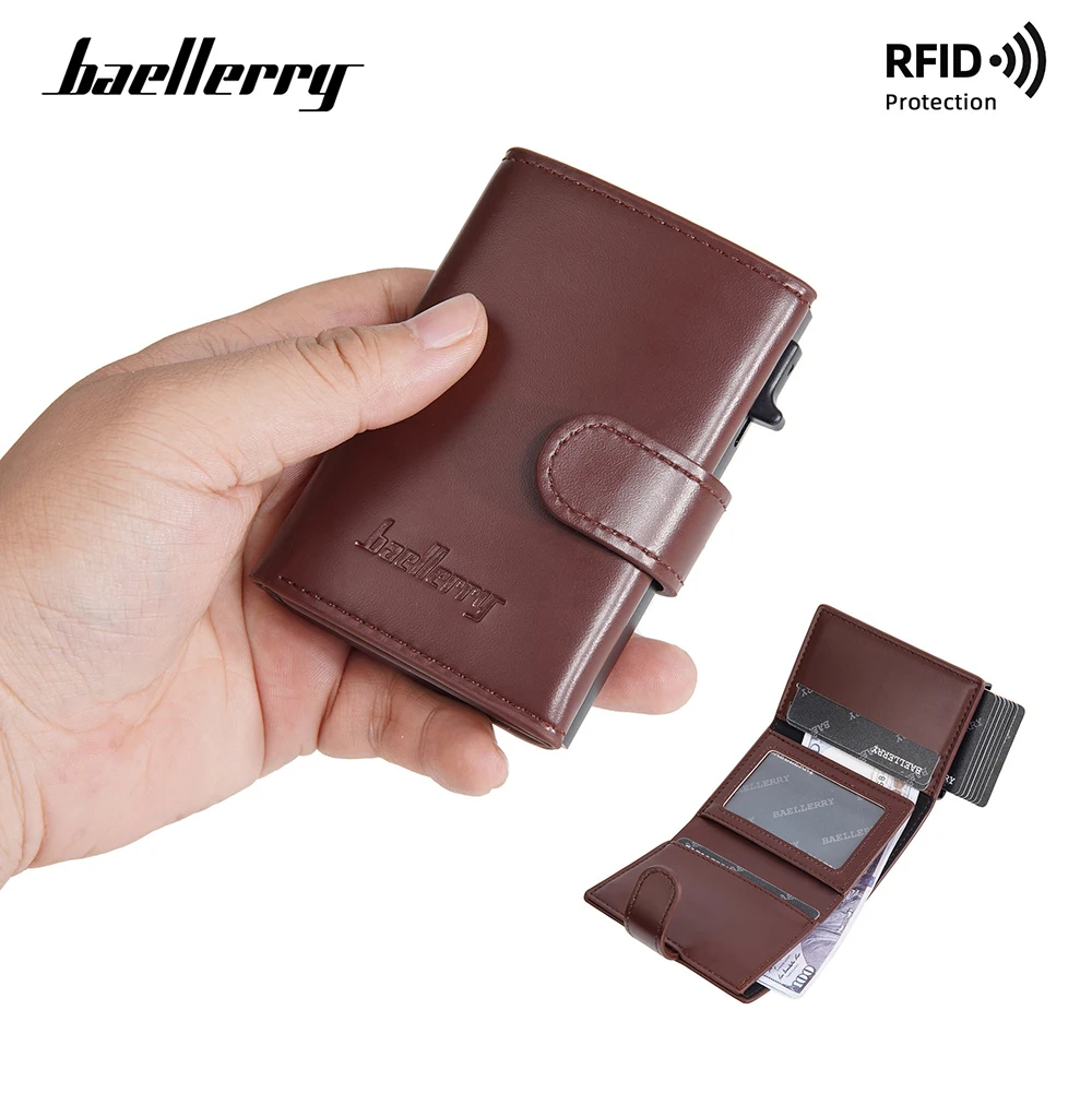 Baellerry Aluminum Card Holder for Men with Auto Pop-Up Slide Button, RFID Blocking Metal Wallet Anti-Scratch