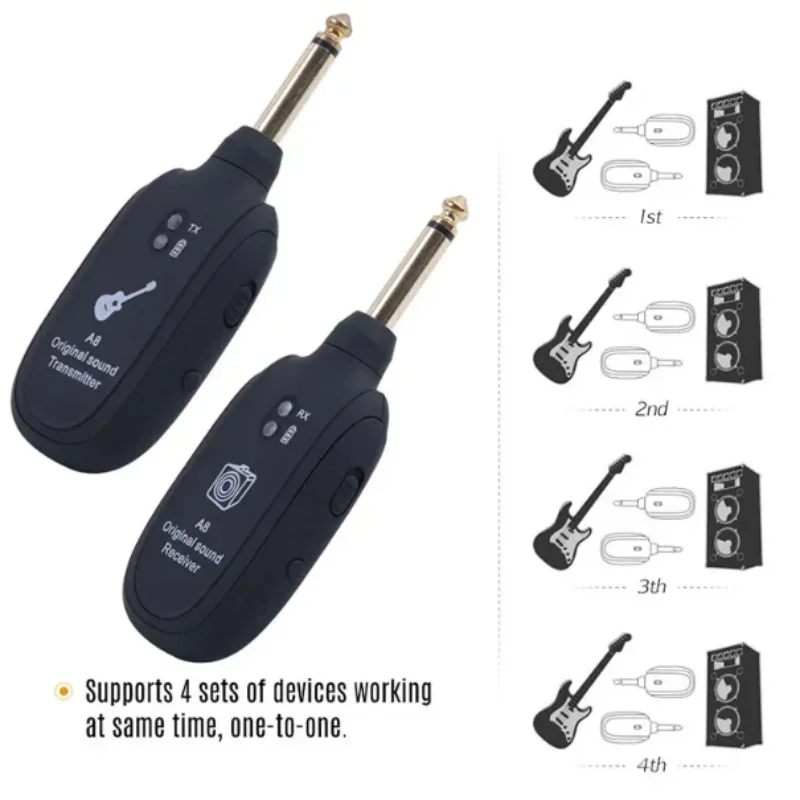 A8 Guitar Wireless System Transmitter Receiver Built-in Rechargeable Wireless guitar transmitter