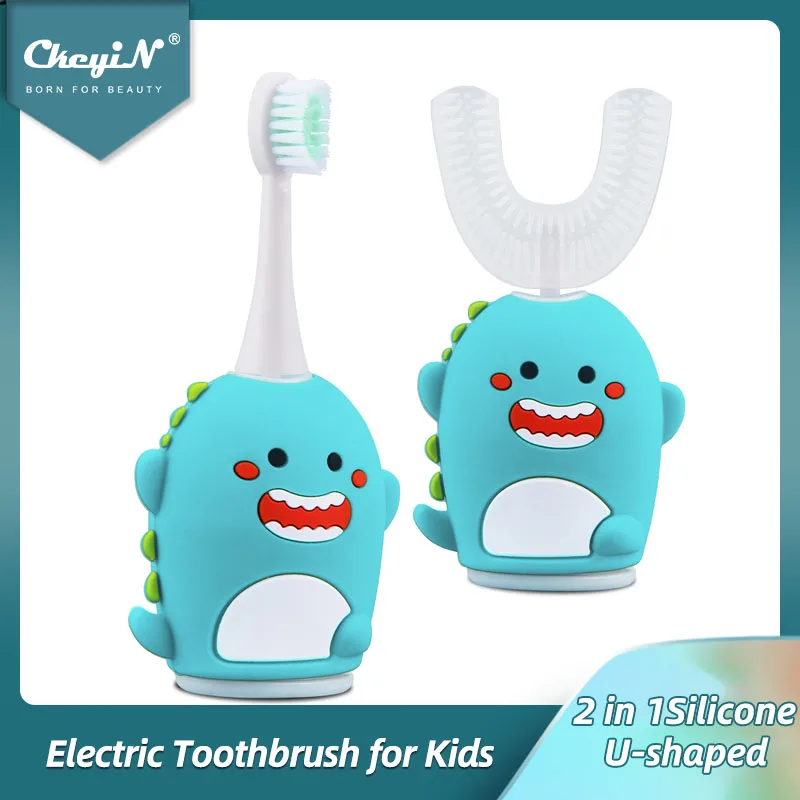 

CkeyiN 2 in 1 Sonic Vibration U Shape Kids Electric Toothbrush 5 Modes Adjustable Cartoon Teeth Whitening Brush Cleaning
