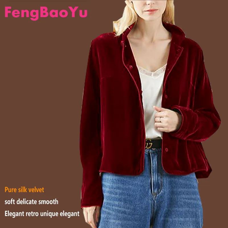 Fengbaoyu Silk Velvet Spring and Autumn Lady's Short Shirt Vintage Coat Silk gold Velvet High-end Black 4XL Blouse Free Shipping jayo 3d printer pla filament pla plus petg silk pla meta for 3d printer filament 5kg 1 75mm 10 times toughness fast shipping