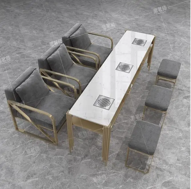 Manicure table and chair set with built-in vacuum cleaner Light luxury marble paint single double triple manicure table