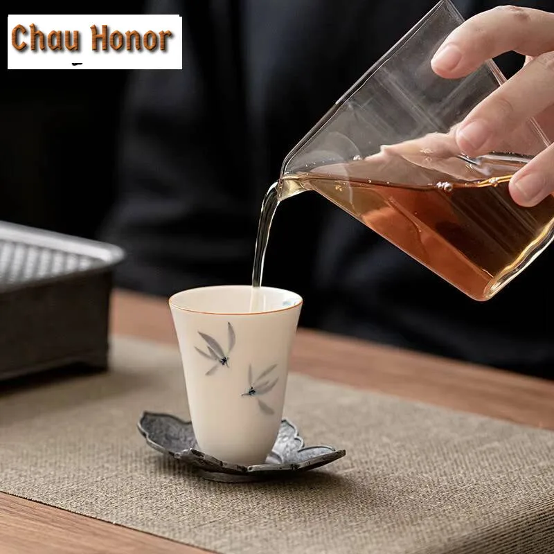 2pcs/set Creative Pure Hand-painted Ceramic Orchid Tea Cup Thin Tire Master Cup Kungfu Teaset Tea Ceremony Accessories Gift 40ml