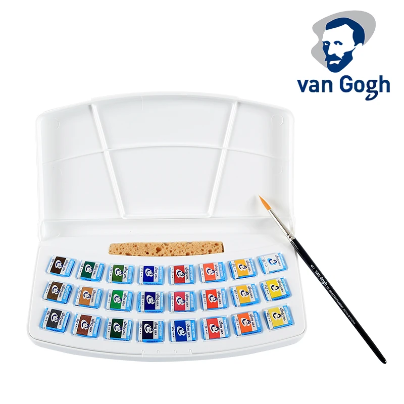 Royal Talens Van Gogh Solid Watercolor 12/15/18/24/36 Colors Professional Watercolor Paint Set Brush Acuarela School