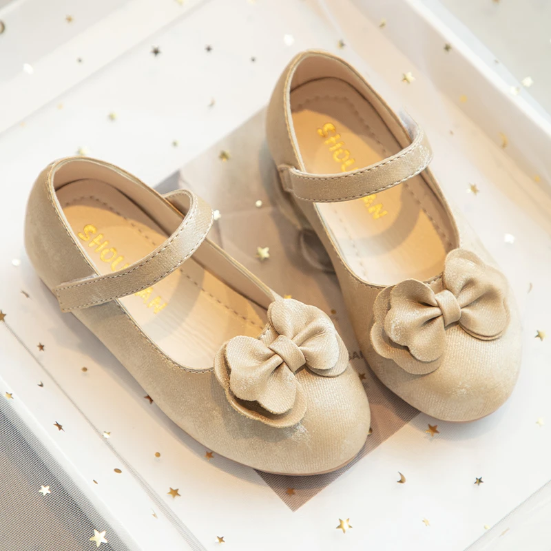 Girls Leather Formal Shoes with Sweet Bow Kids Princess Shoes for Party Wedding 2024 New Girls' Performance Dance Shoes Low Heel 2
