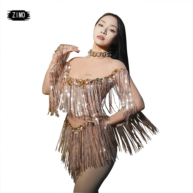 

Женское трико с бахромой и блестками, золотистое прозрачное боди для латиноамериканских танцев