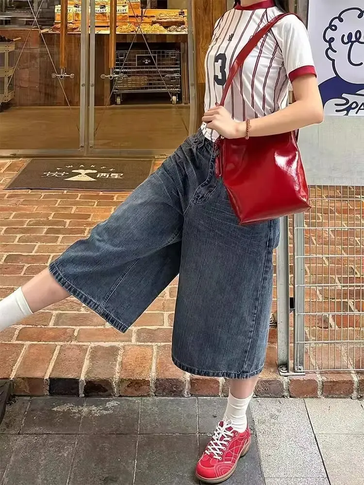 Y2k High Street Oversize Jeans Jorts Baggy Blue Denim Shorts