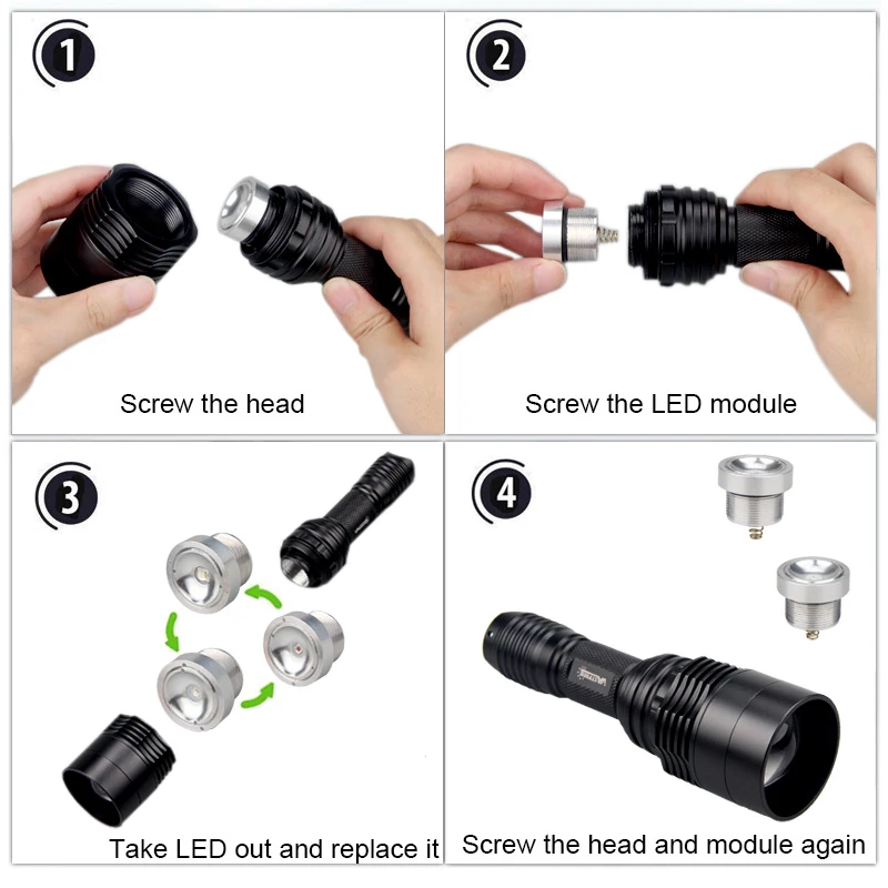 Description Picture 6 of itemC11 LED Tactical Hunting Torch Flashlight XPE 18650 Waterproof Outdoor Lighting with 3*Gun Mount +Switch USB Rechargeable Lamp