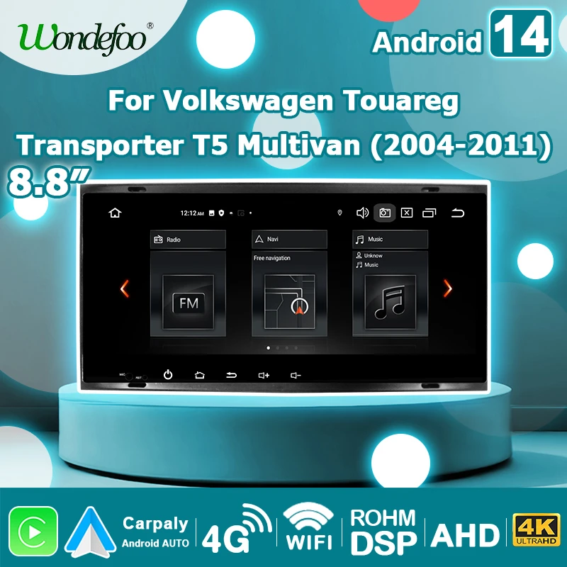 8.8" Android 14 Auto Carplay Car Radio For Volkswagen Touareg Transporter T5 Multivan 2004-2011 Bluetooth Multimedia Player 2DIN
