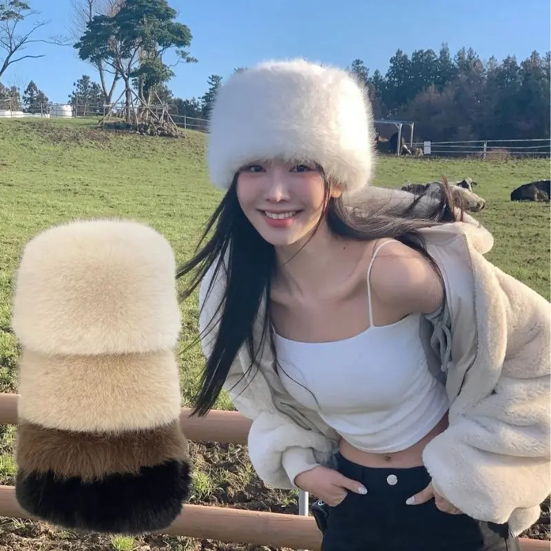 Earflap Hat Fur Hat Faux Fur Hat Winter Hat Balaclava Hat 1pc Hat Women's Winter Artificial Fur Russian Ushanka Hat Thick Warm Balaclava Caps Earflap Faux Fox Beanies Ladies Outdoor