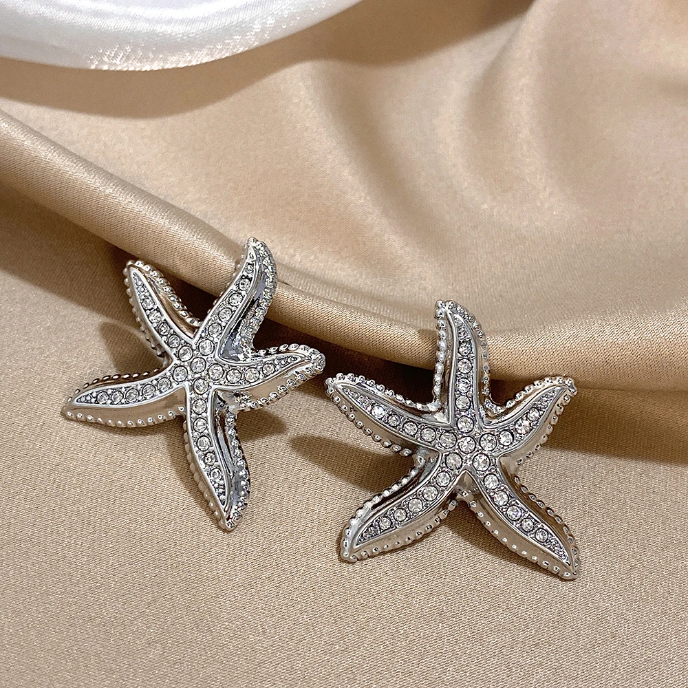 Freetry Personalized Pentagram Rhineston Studded Earrings For Women Fashion Stainless Steel Cubic zirconia Earrings Jewelry Gift