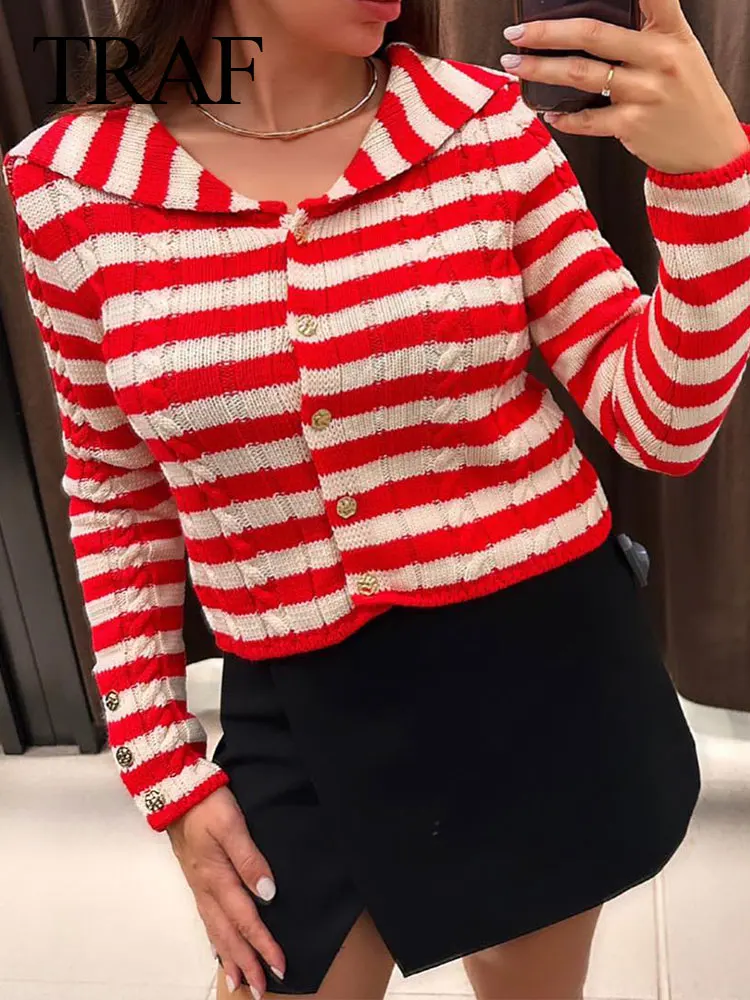 

Женский Укороченный кардиган в полоску, с длинным рукавом